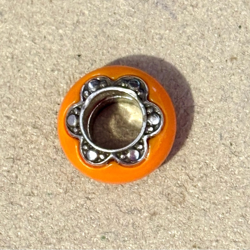 Brighton Primavera Spacer in Orange Resin bead with silver edges in floral motif - Picture 3 of 8